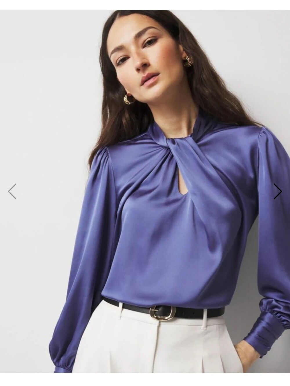 White House Black Market Satin Twist-Keyhole Long Sleeve Blouse - Purple
